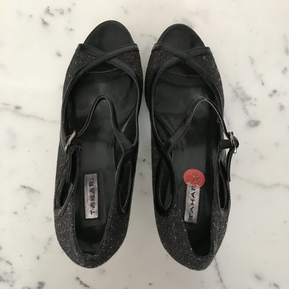 Tahari Tweed & Patent Peep Toe High Heels 6.5 MINT - Picture 7 of 10